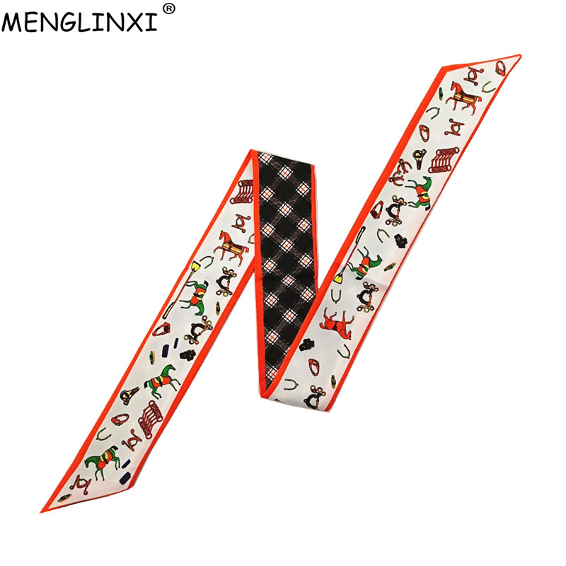 Luxury Bags Women Brands - Syal Skinny Kotak-kotak Kuda Tas Wanita