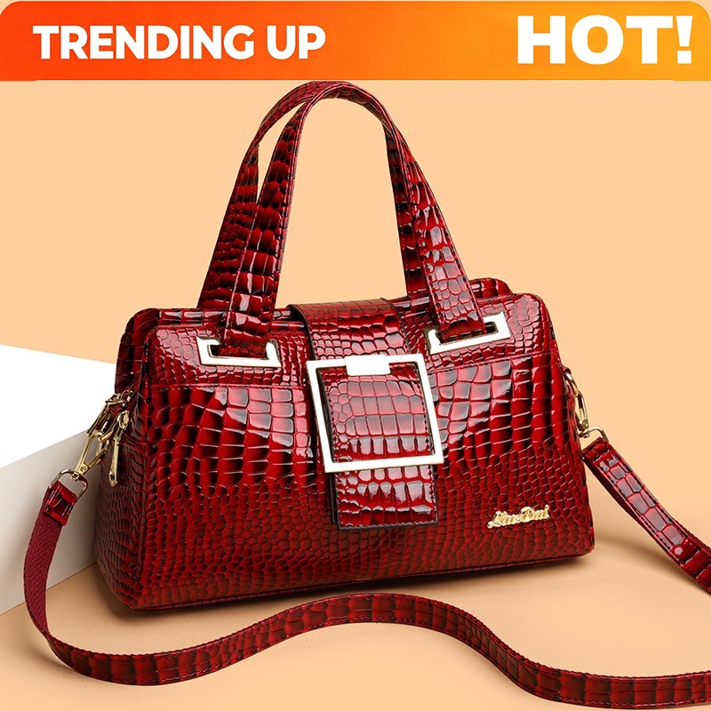 Luxury Bags With Zipper - Tas Tangan Mewah Bermotif Kulit Buaya