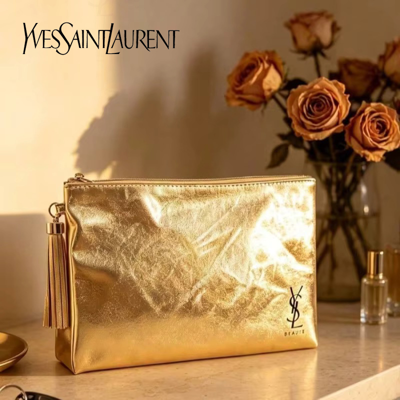 Luxury High Quality Bags - Tas Kosmetik Emas YSL, Kantong Multifungsi